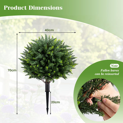 Set of 2 Artificial Topiary Ball Trees, Faux Shrub Bushes with Ground Spikes