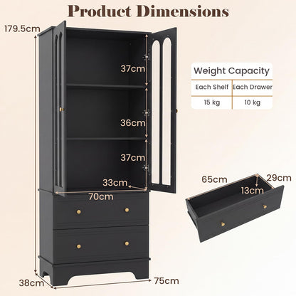 180cm Tall Kitchen Cupboard with Glass Doors