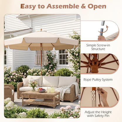 300 cm Scalloped Patio Umbrella Market Table Umbrella with Push Button Tilt