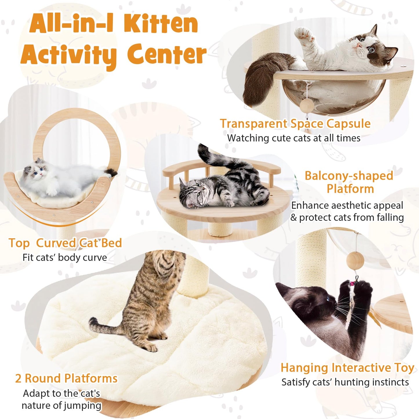 Convertible Cats Climbing Tower with Scratching Posts & Space Capsule Bed