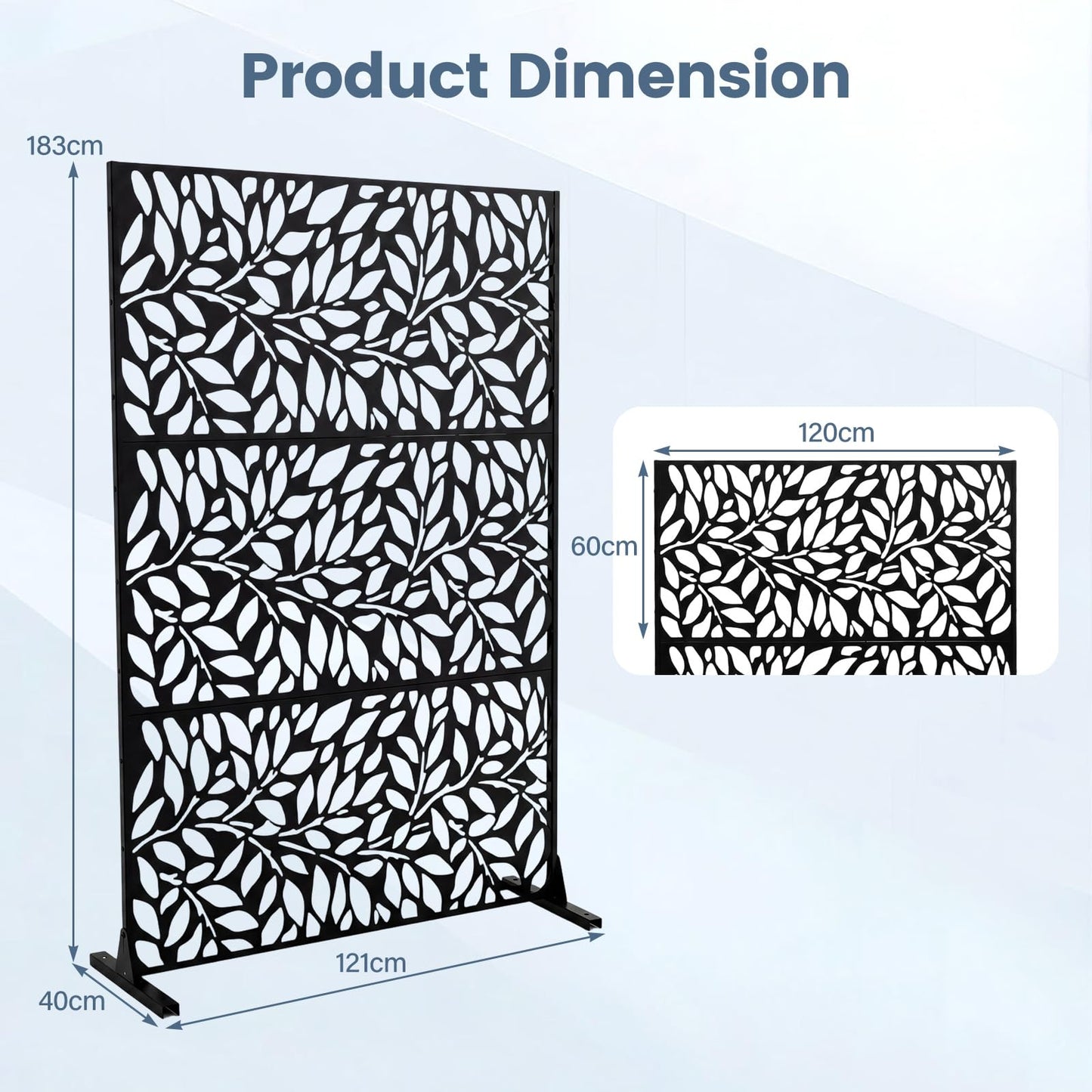 Decorative Garden Privacy Screen with Stand, 183x121cm Freestanding Metal Outdoor Divider