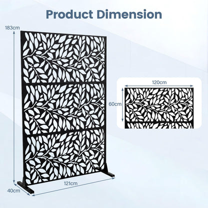 Decorative Garden Privacy Screen with Stand, 183x121cm Freestanding Metal Outdoor Divider