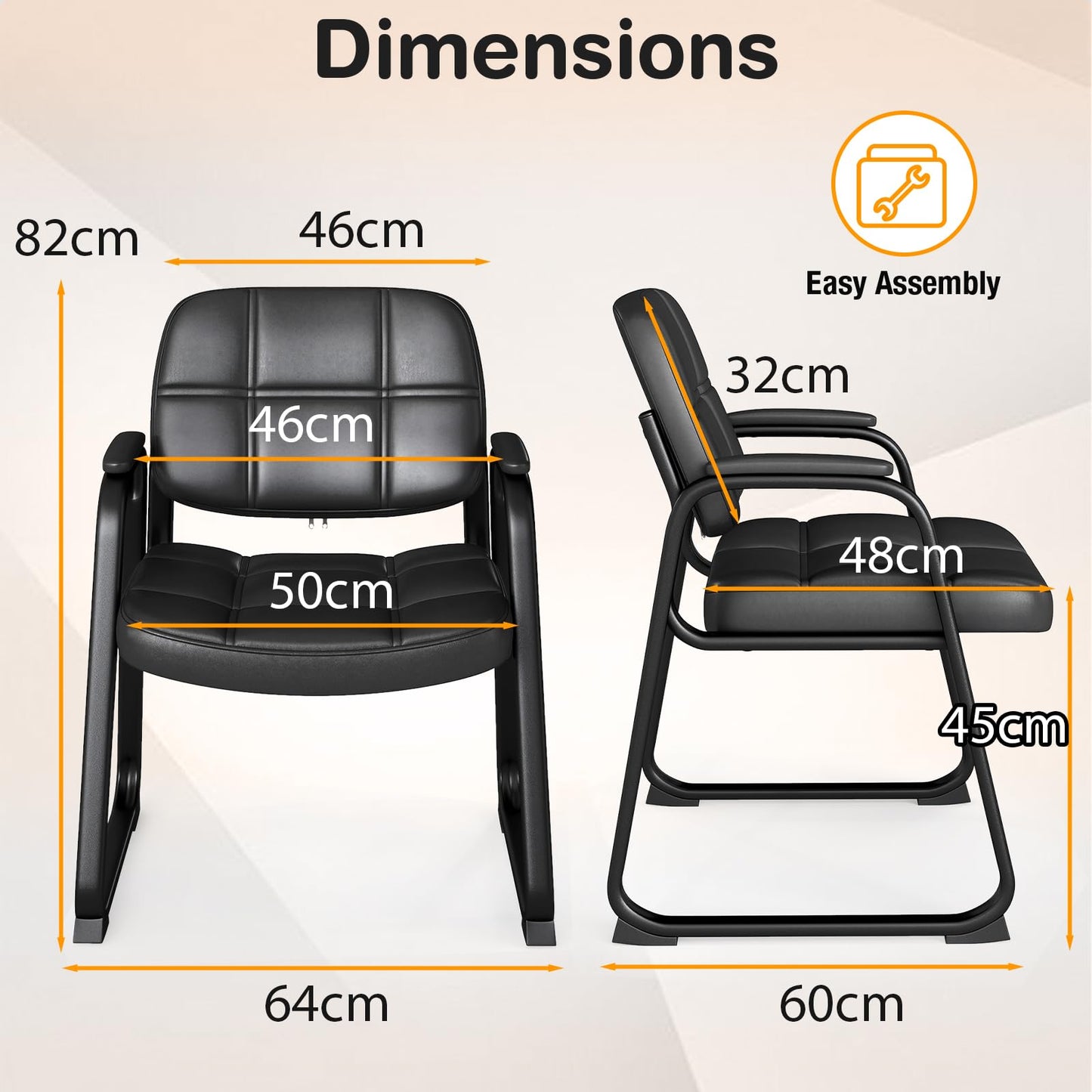Set of 2 Ergonomic Reception Chair with Metal Frame and Padded Armrests