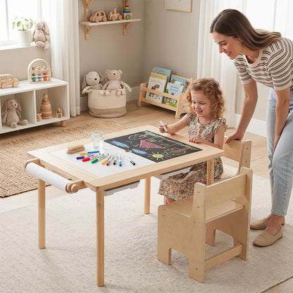 Sensory Table Set 3-Piece Kids Activity Table and Chair Set with Adjustable Height