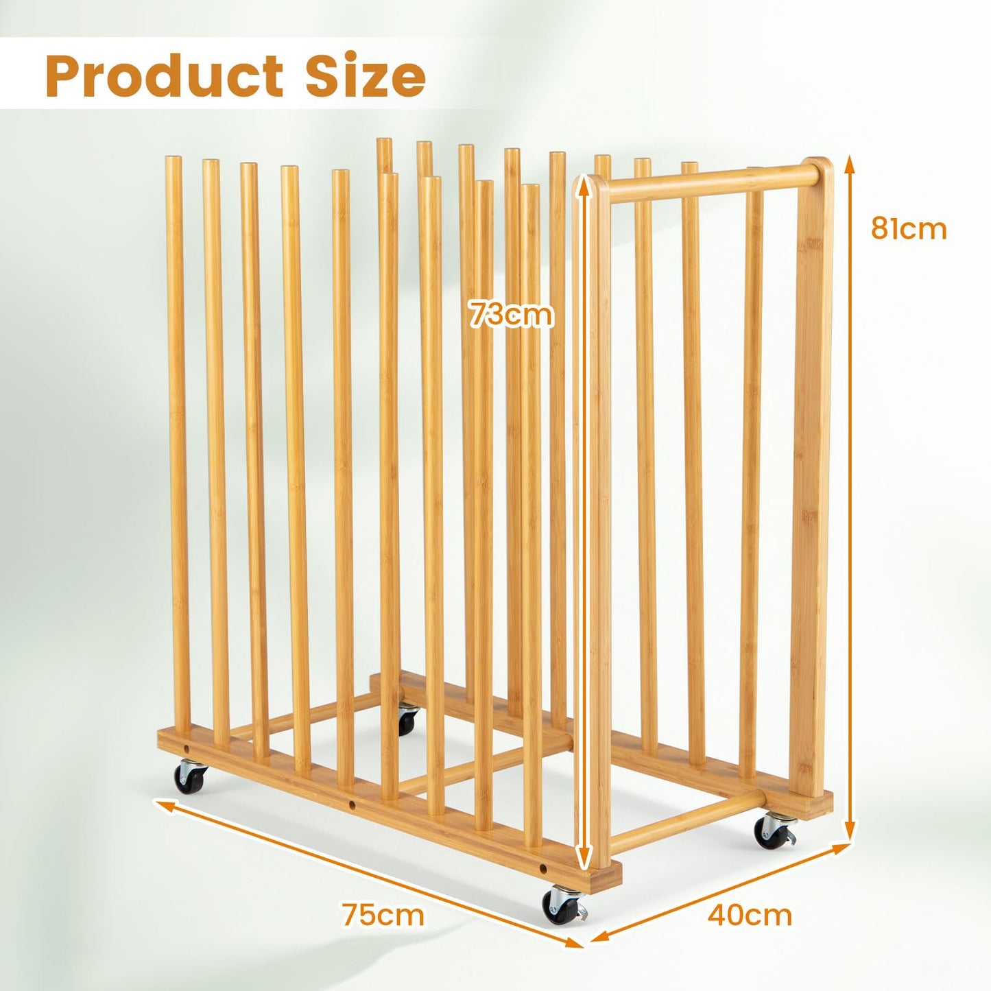 Bamboo Art Storage Rack with 4 Wheels and Side Handle for Canvases and Frames
