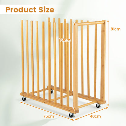 Bamboo Art Storage Rack with 4 Wheels and Side Handle for Canvases and Frames