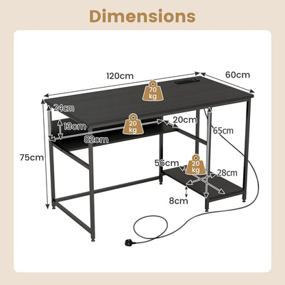 Computer Desk, 120CM Study Table Writing Workstation with Storage Shelf and CPU Stand