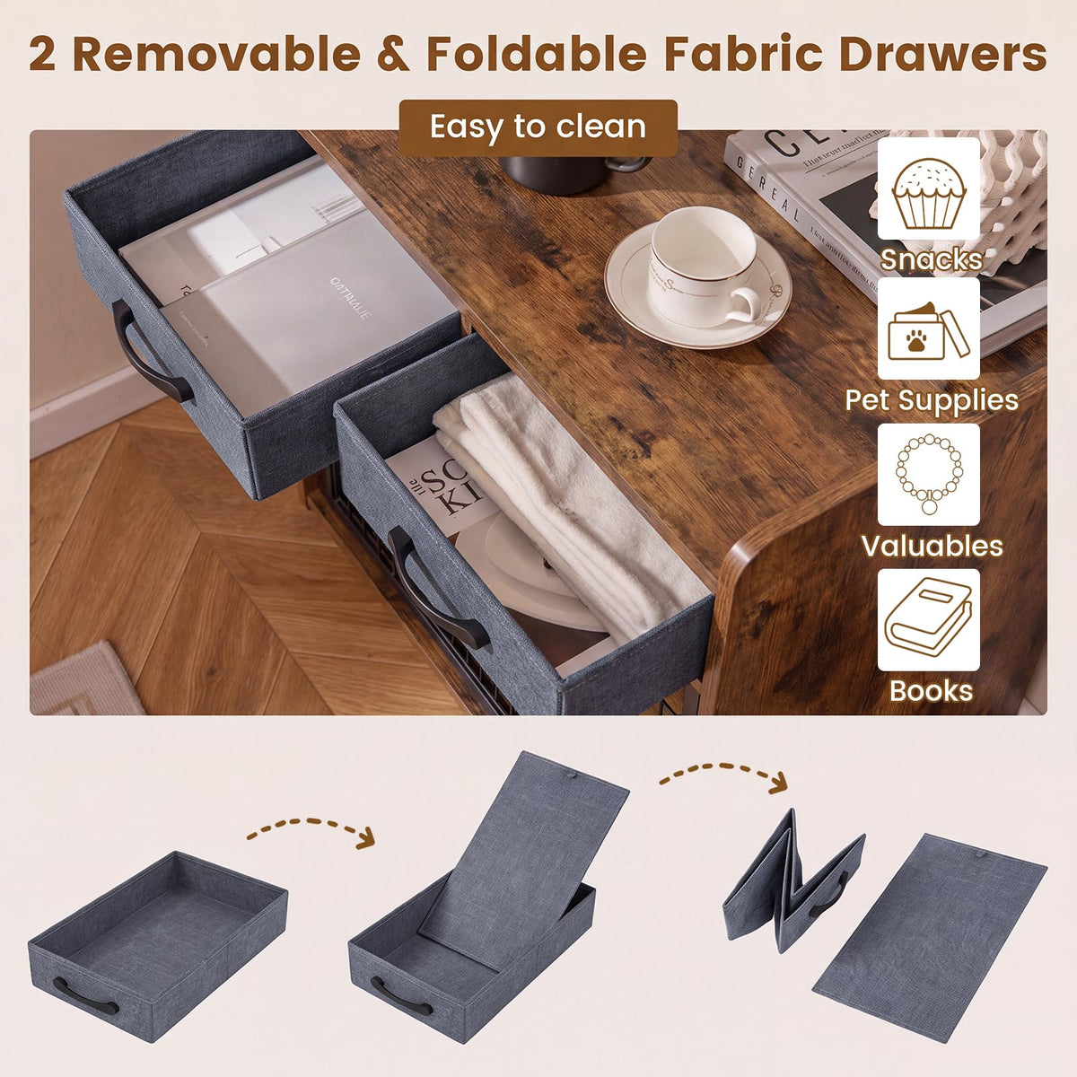 Indoor Dog Cage with 2 Fabric Drawers and Lockable Door