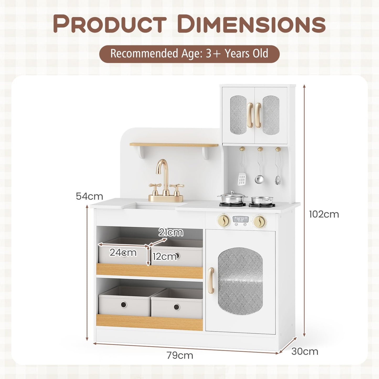 Kids Kitchen Playset Toy Play Kitchen with 4 Fabric Drawers for 3+ Years Old