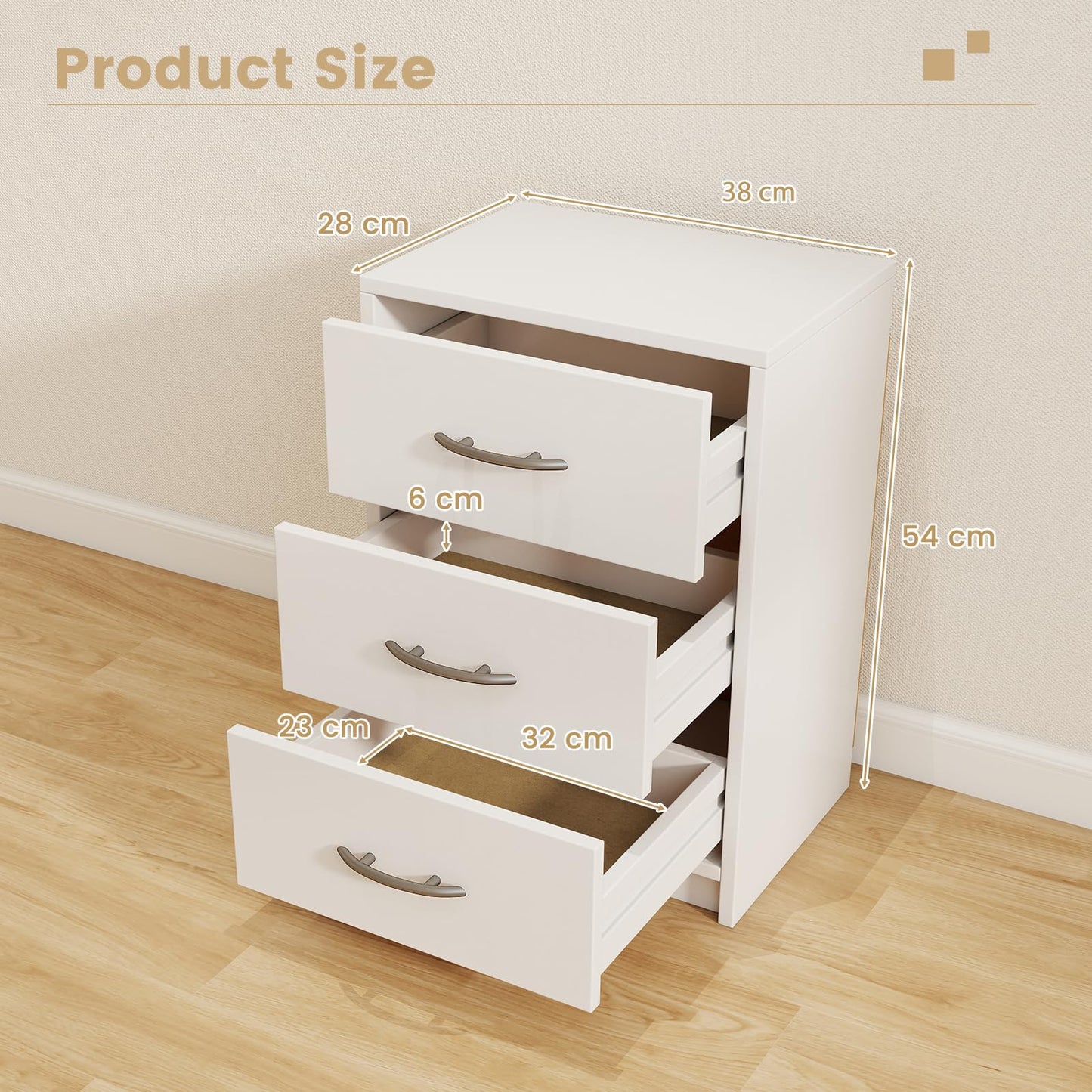 3-Drawer Nightstand with Storage for Living Room Bedroom