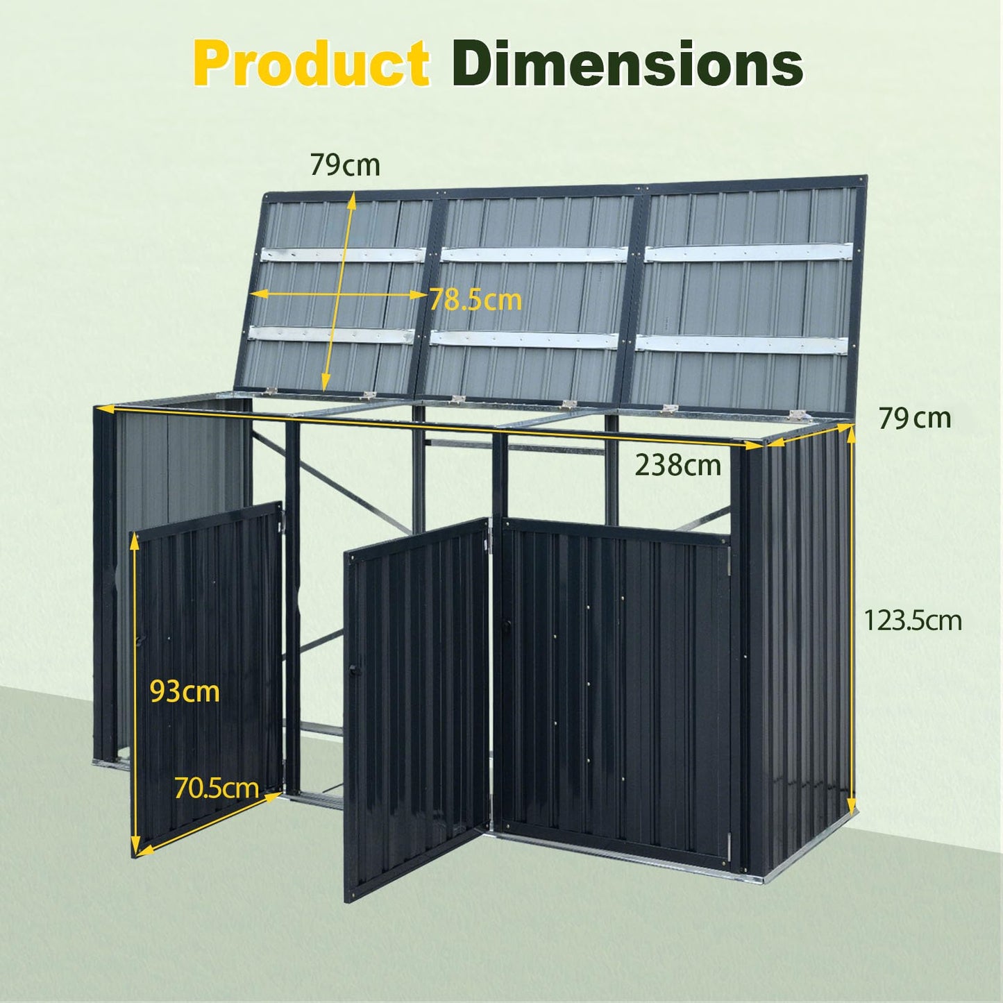 3-Bin Wheelie Bin Storage with Flip-Up Lids & Lockable Doors