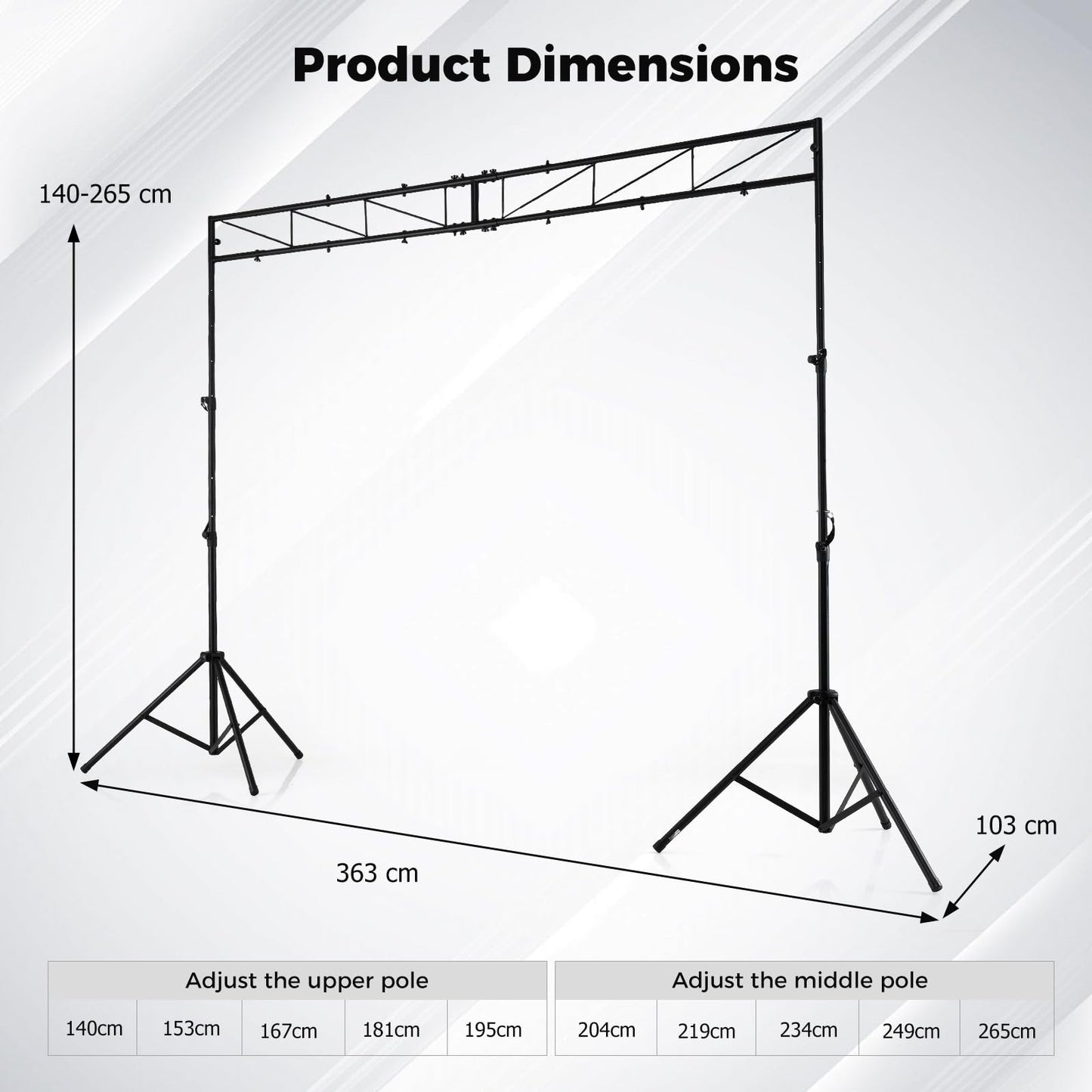 Lighting Truss System, 11-Level Height Adjustable Lighting Stand with 2 Folding Tripods