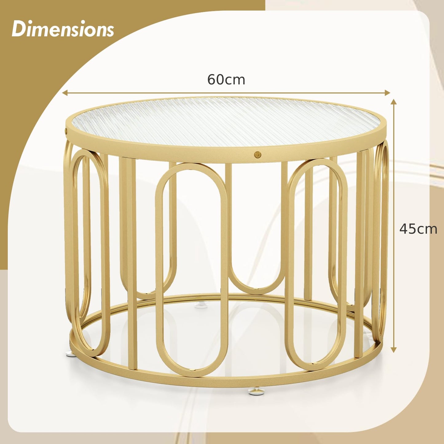 24 Inch Round Coffee Table with Reeded Tempered Glass Top