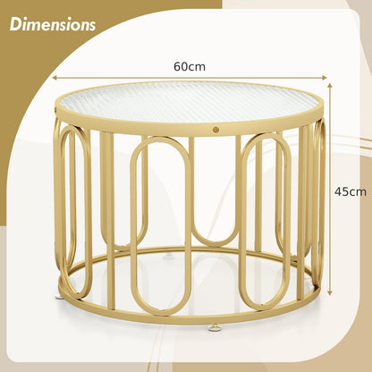 24 Inch Round Coffee Table with Reeded Tempered Glass Top