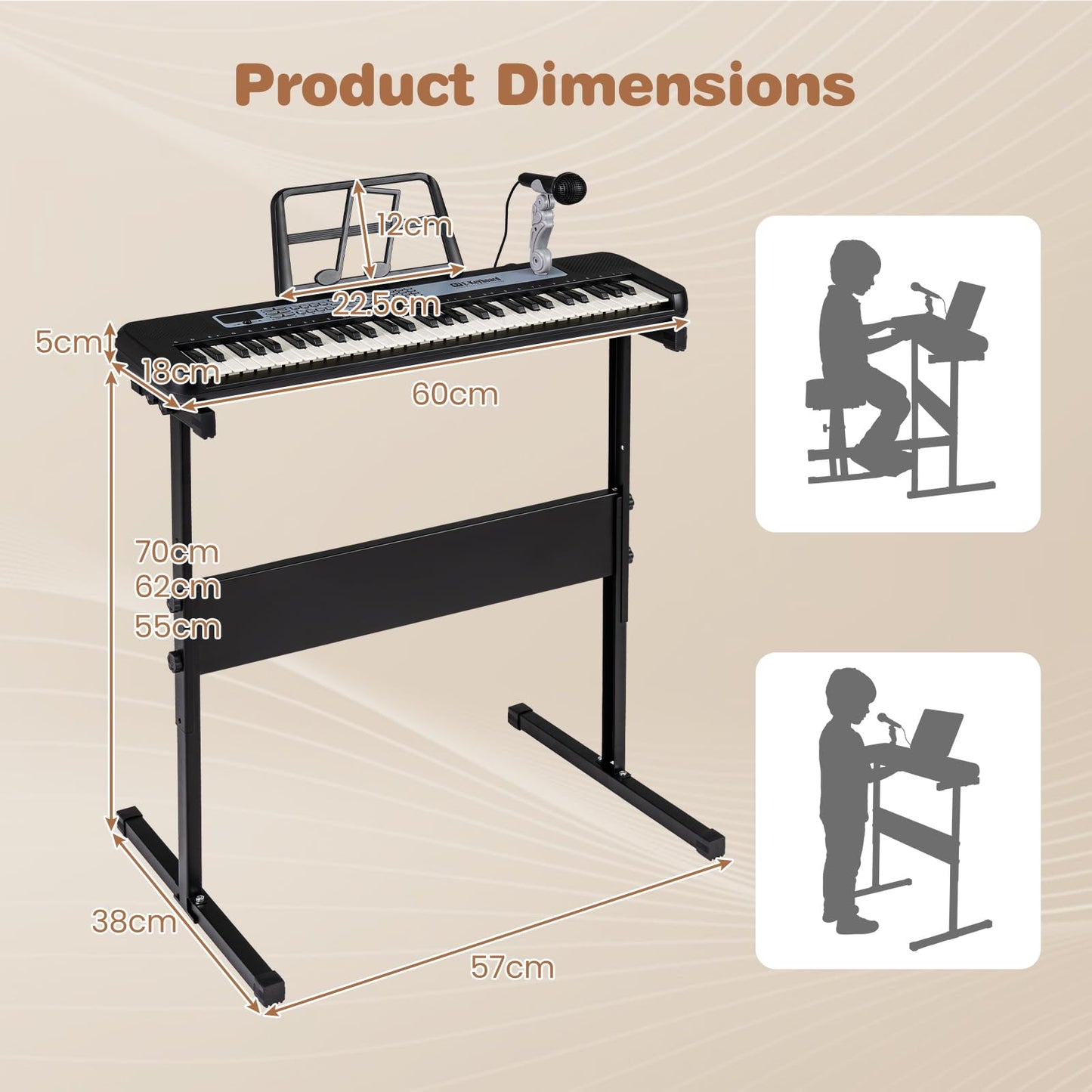 61 Keys Kids Piano Keyboard with Adjustable Stand for Aged 3+ Years Old