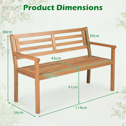 119 cm 2-Person Outdoor Loveseat Bench with Armrests and Backrest for Backyard