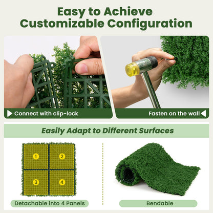 12 Pieces 50 x 50cm Artificial Grass Wall Panels for Garden Yard Balcony Home