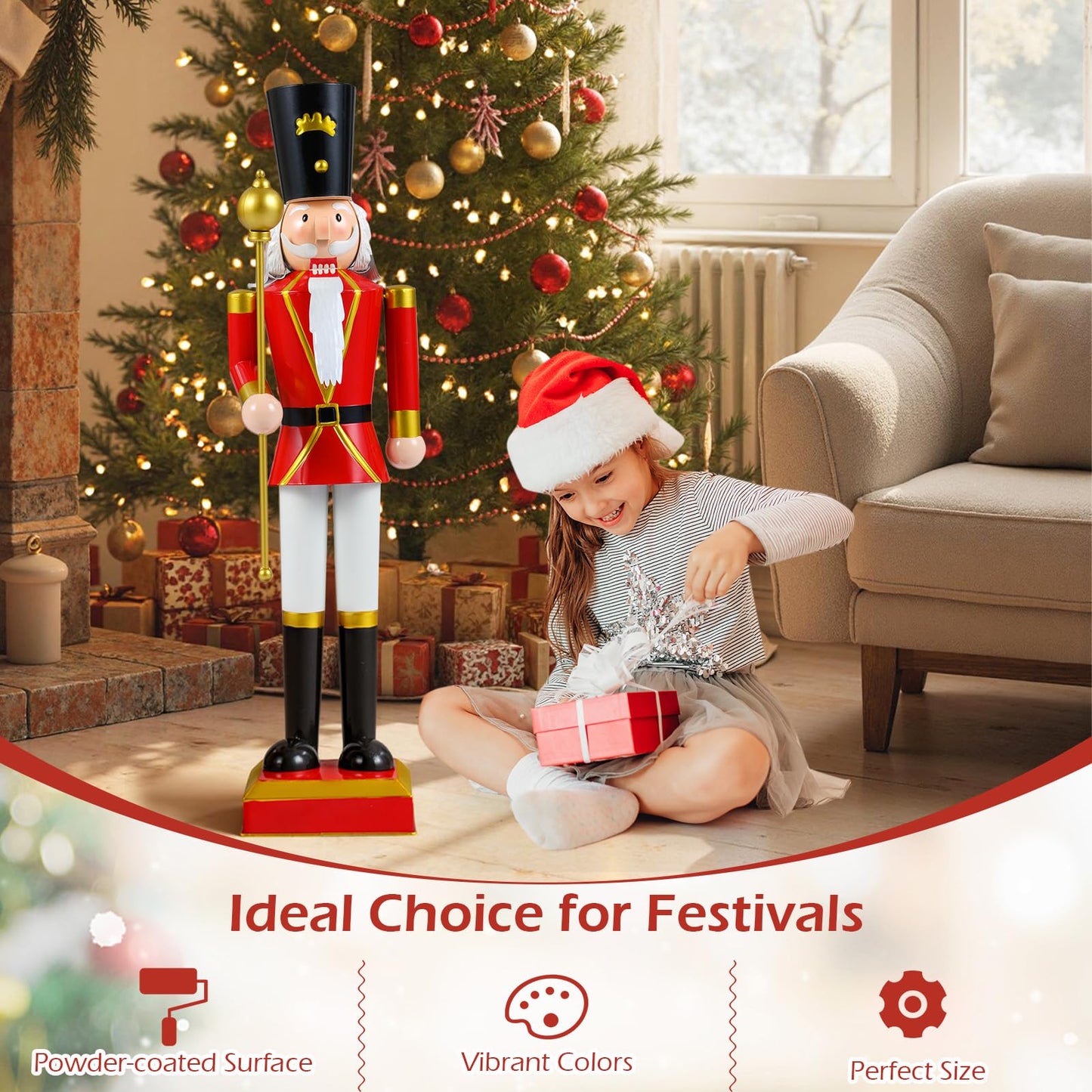 83cm/122cm Christmas Nutcracker, Metal Xmas Nutcracker Figure with High Hat