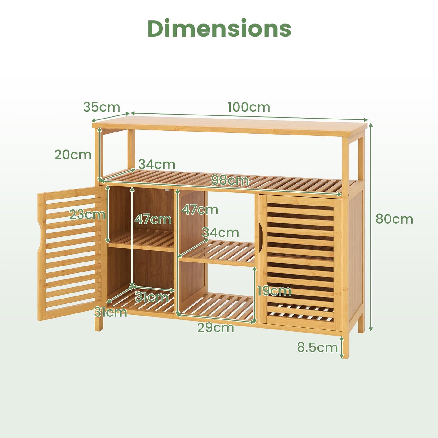 Bamboo Bathroom Cabinet 2-Door Storage Organizer with Shelves