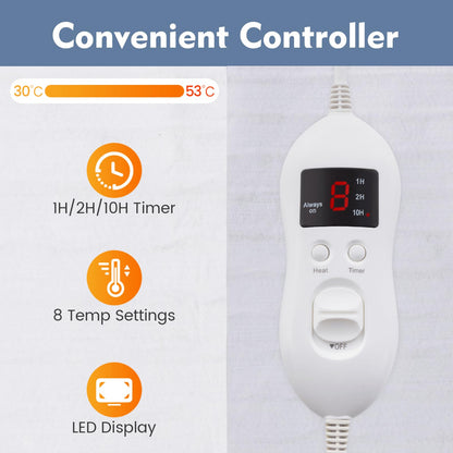 Heated Mattress Pad with 8 Temp Settings and Timing Function