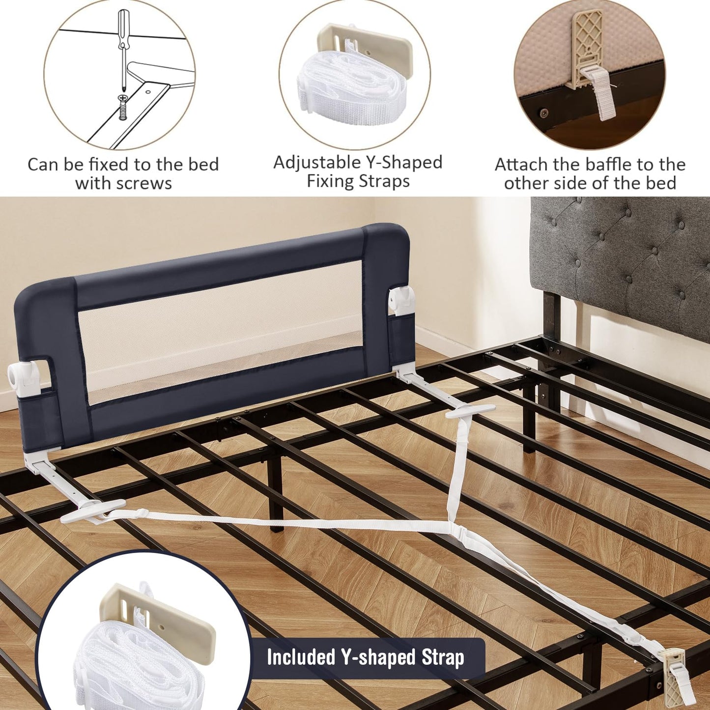 Foldable Toddler Bed Rail with Removable Oxford Cover