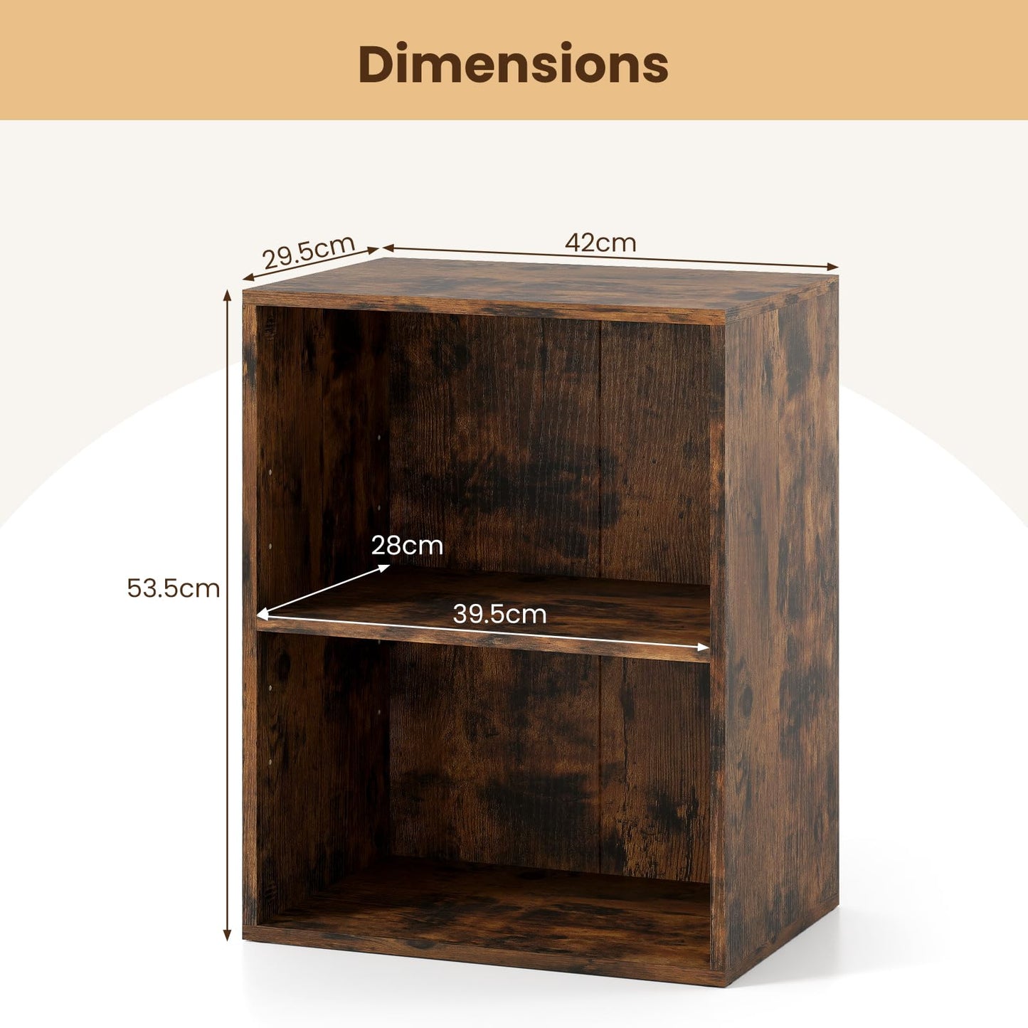 2-Cube Bookcase Floor Standing Open Bookshelf with 5-Position Adjustable Shelf