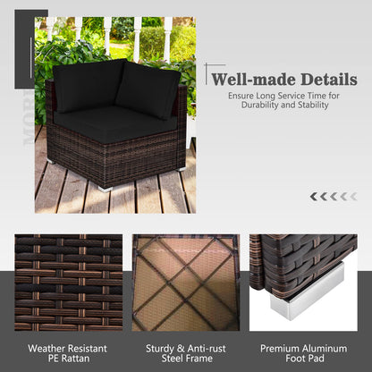 6 PCS Corner Patio Conversation Sofa Set with Tempered Glass Table and Cushions