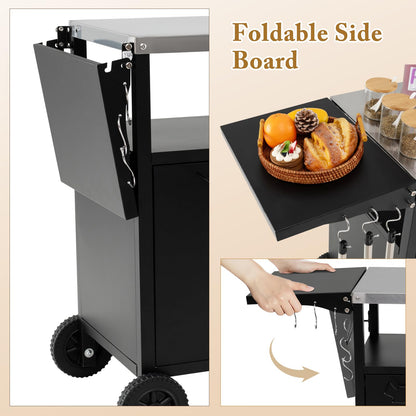 84cm Garden Serving Trolley with Folding Stainless Steel Top