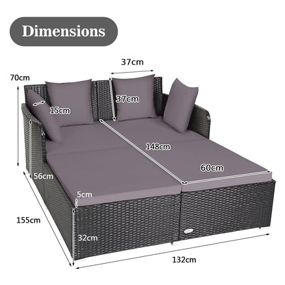 Rattan Garden 2 Seater Daybed Furniture Set with Cushions