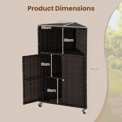 Outdoor Storage Cabinet, PE Rattan Corner Bar Cart with Shelves