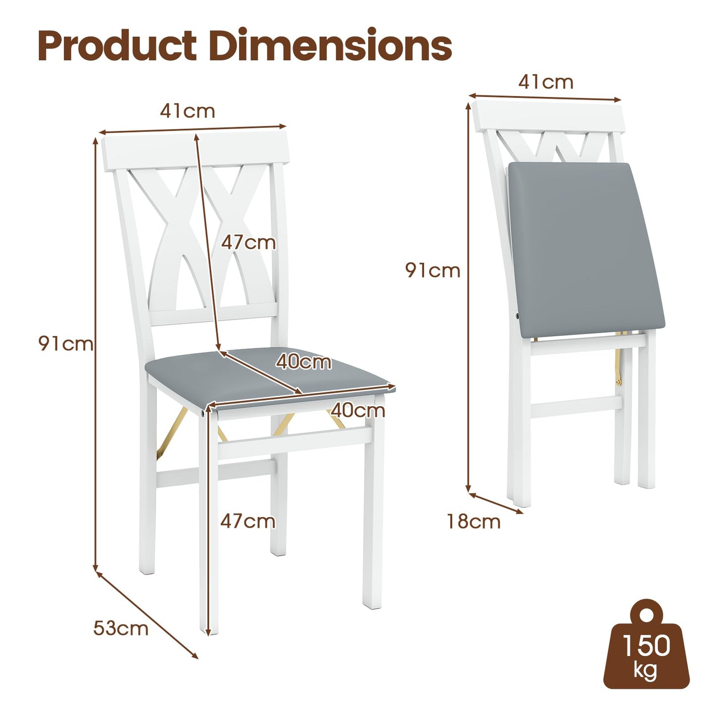 Folding Wooden Dining Chair Set of 2 Faux Leather Upholstered Chairs