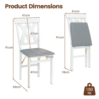 Folding Wooden Dining Chair Set of 2 Faux Leather Upholstered Chairs