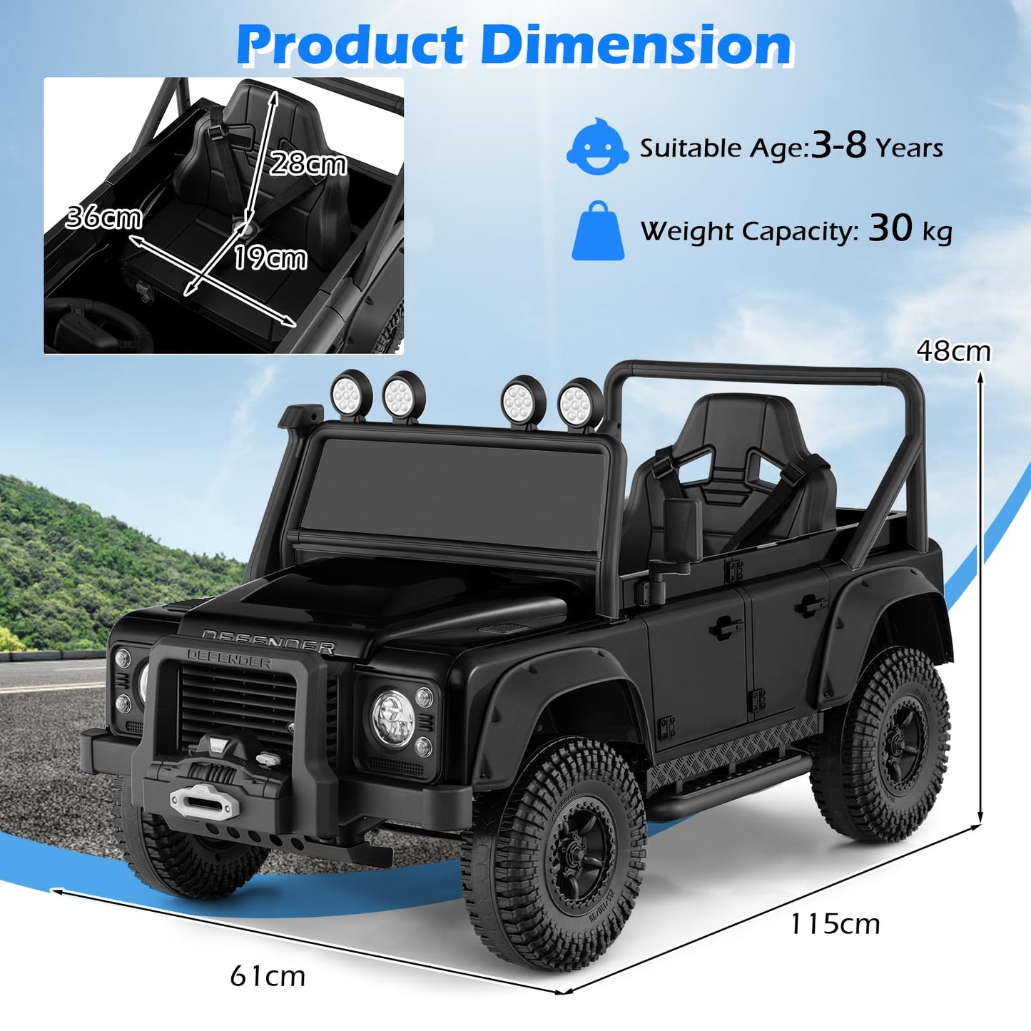 12V Kids Ride on Car, Land Rover Licensed Electric Cars with Remote Control