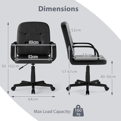 Leather Office Chair PU Upholstered Swivel Chair with Ergonomic Back and Curved Armrests