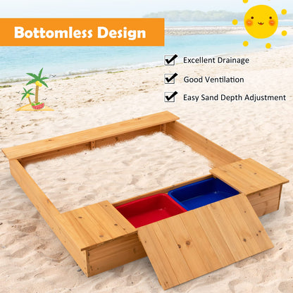 125 x 122cm Wooden Square Sandpit with 2 Removable Boxes