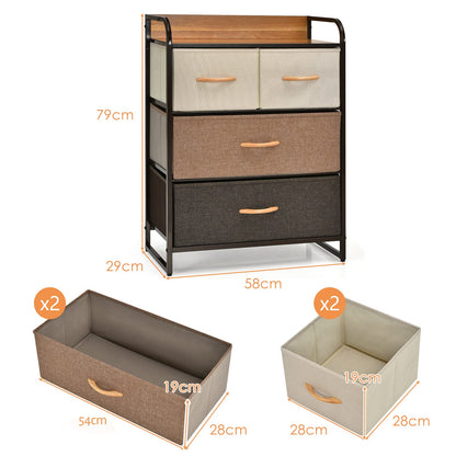 Vertical Dresser Storage Tower with Wooden Top and 4 Drawers