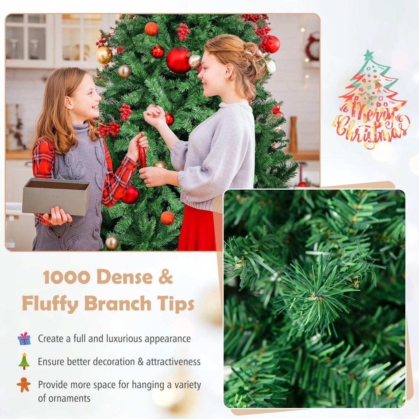 6/7.5 FT Tall Artificial Christmas Tree Hinged Xmas Tree with Lush PVC Branch Tips