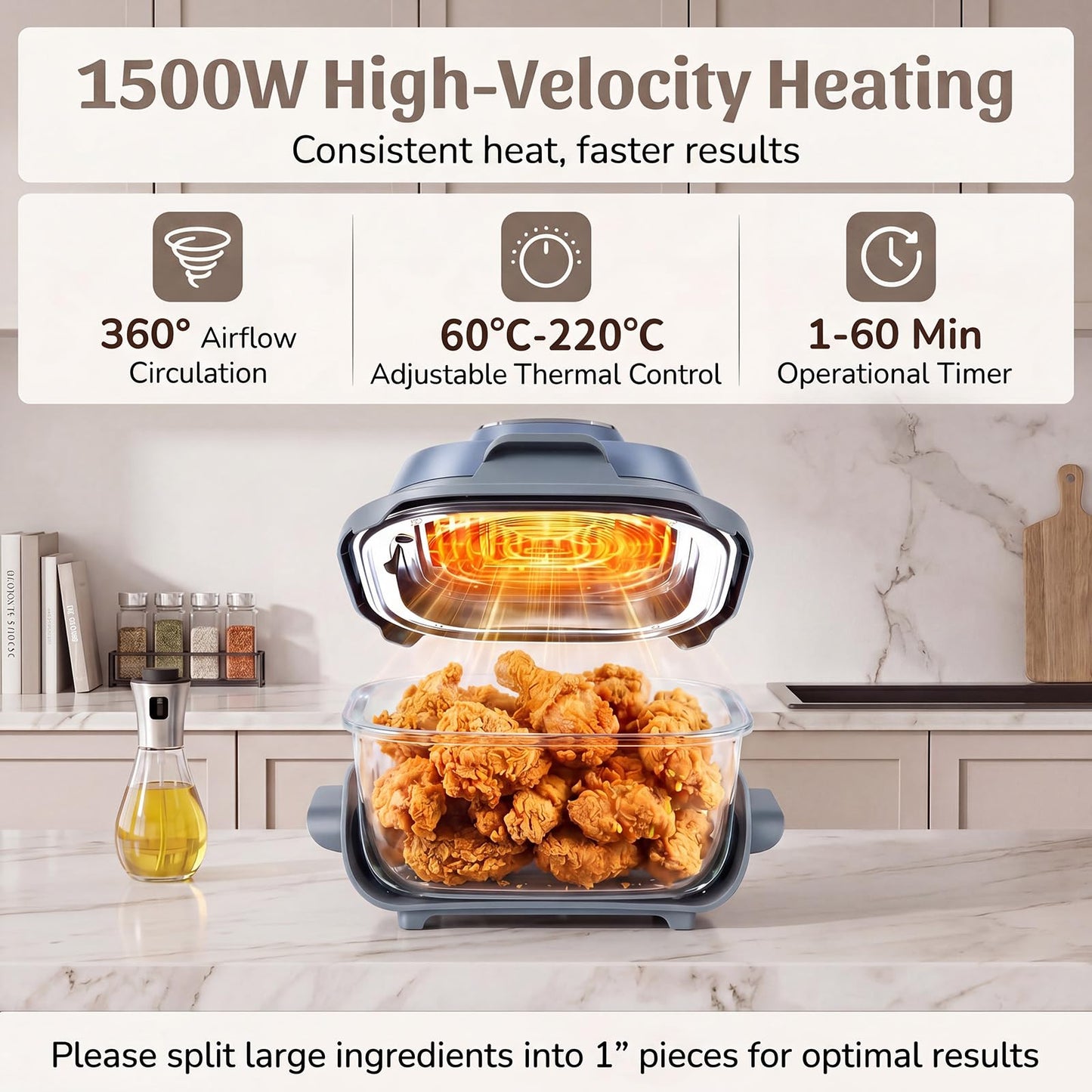 GiantexUK Portable Glass Air Fryer, 6-in-1 Healthy Cooking System