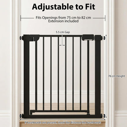 Safety Gate, 75-82cm Pressure Fit Baby Gates with Double-lock Door