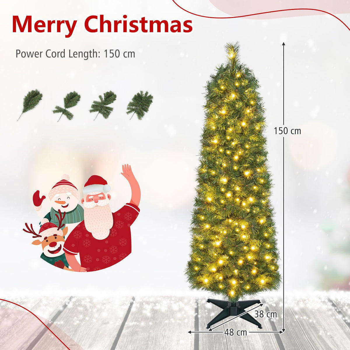 5FT/6FT Slim Pencil Christmas Tree, Pre-lit Xmas Tree