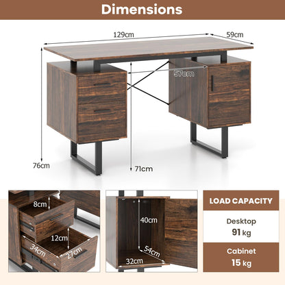 Computer Desk with Floating Desktop and Dual Drawers