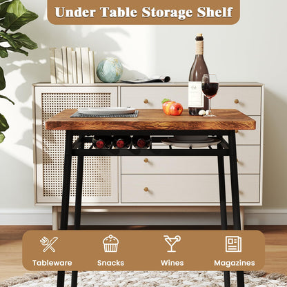 Rectangular Breakfast Kitchen Table Set with 2 Chairs and Storage Rack
