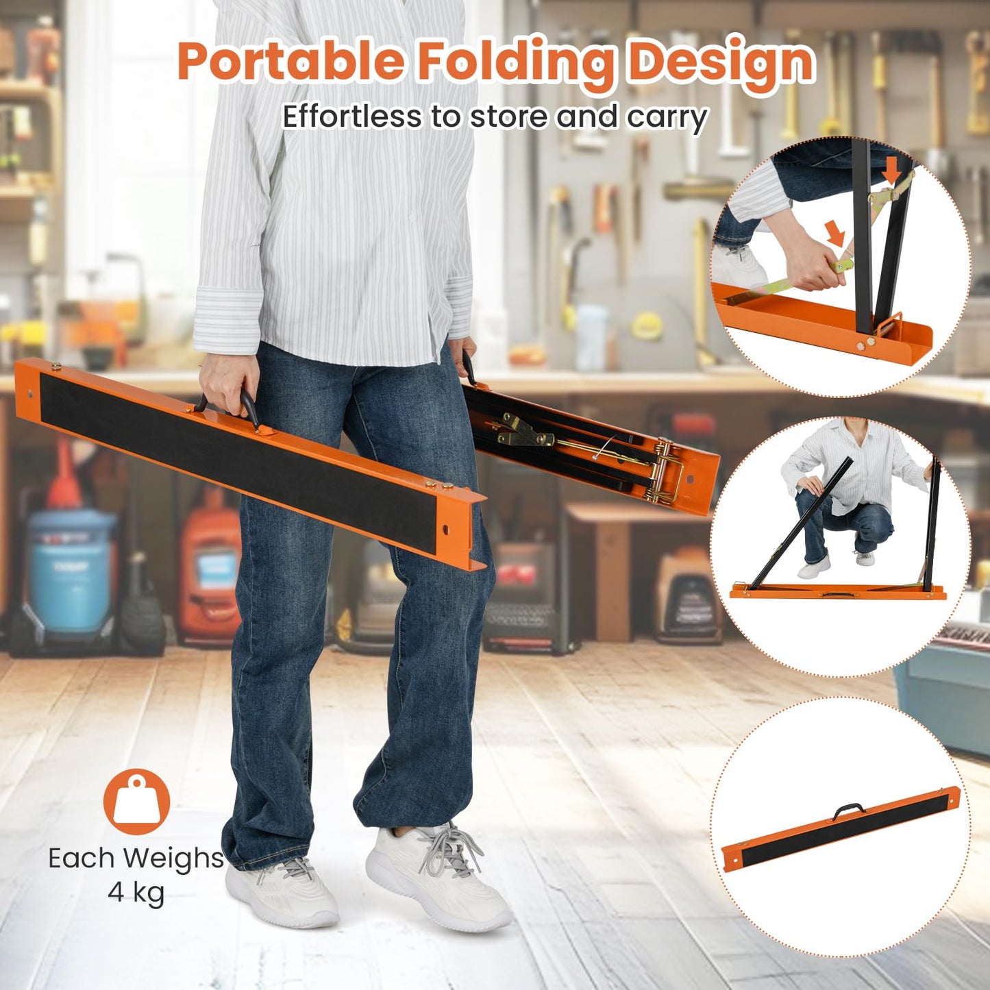 Folding Saw Horse Twin Pack with Non Slip Top & Hinge Brace