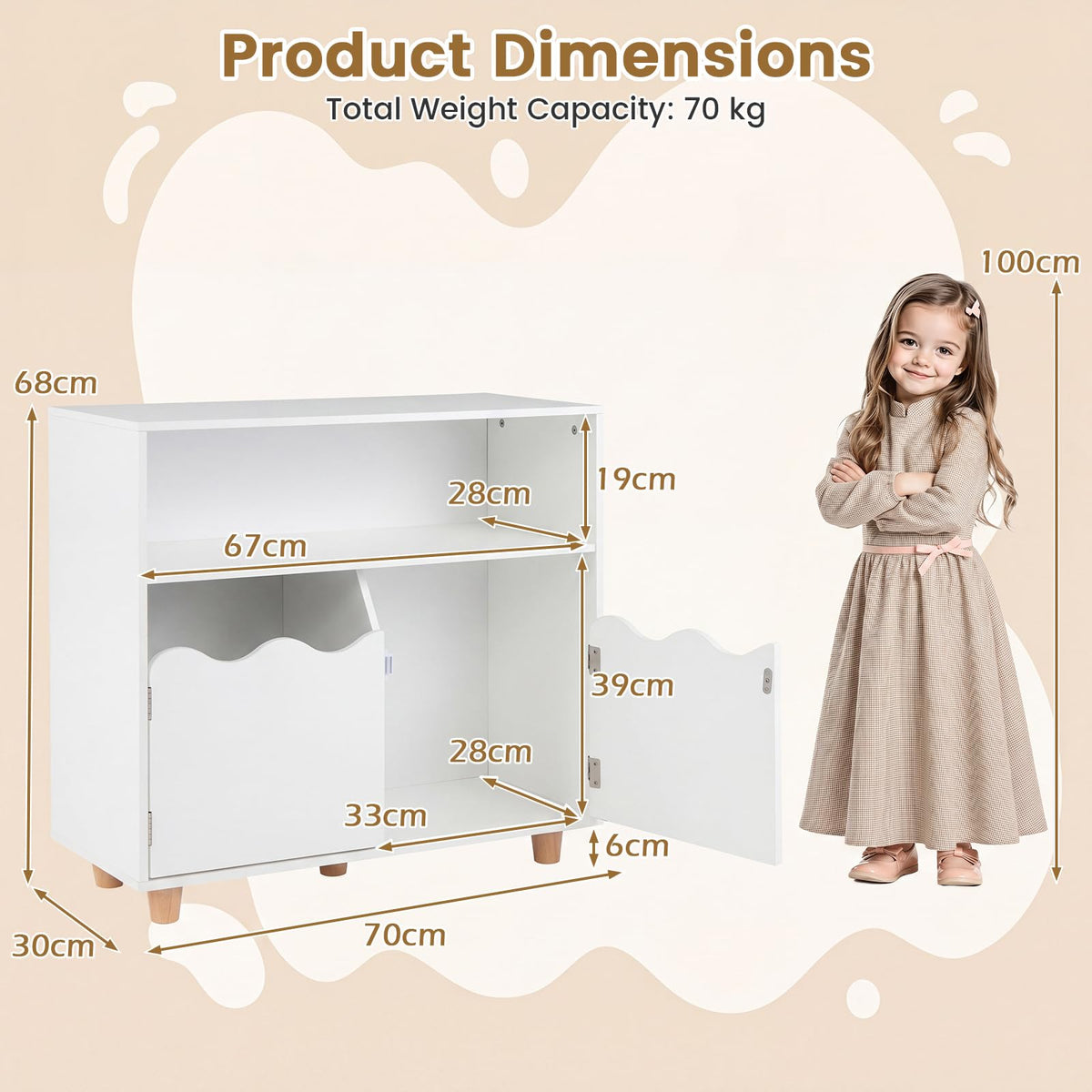 Wooden Bookshelf with 2 Anti-Toppling Devices and Top Surface Open Compartment
