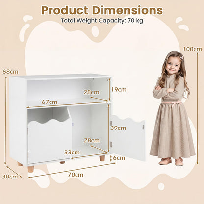 Wooden Bookshelf with 2 Anti-Toppling Devices and Top Surface Open Compartment