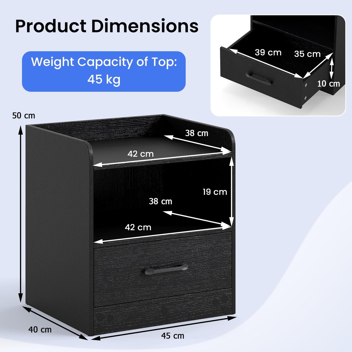 Modern Nightstand with Drawer and Open Shelf for Living Room and Bedroom