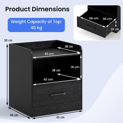 Modern Nightstand with Drawer and Open Shelf for Living Room and Bedroom