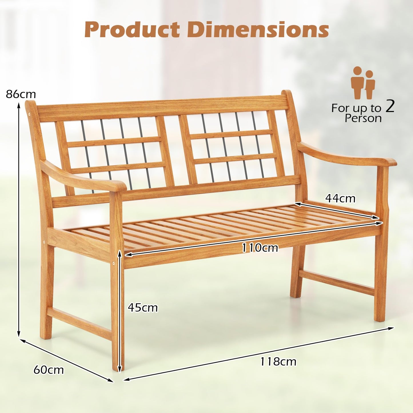 Patio Acacia Wood Bench Wooden 2 Person Outside Chair