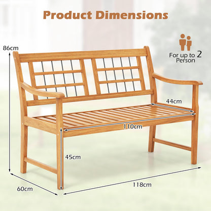 Patio Acacia Wood Bench Wooden 2 Person Outside Chair