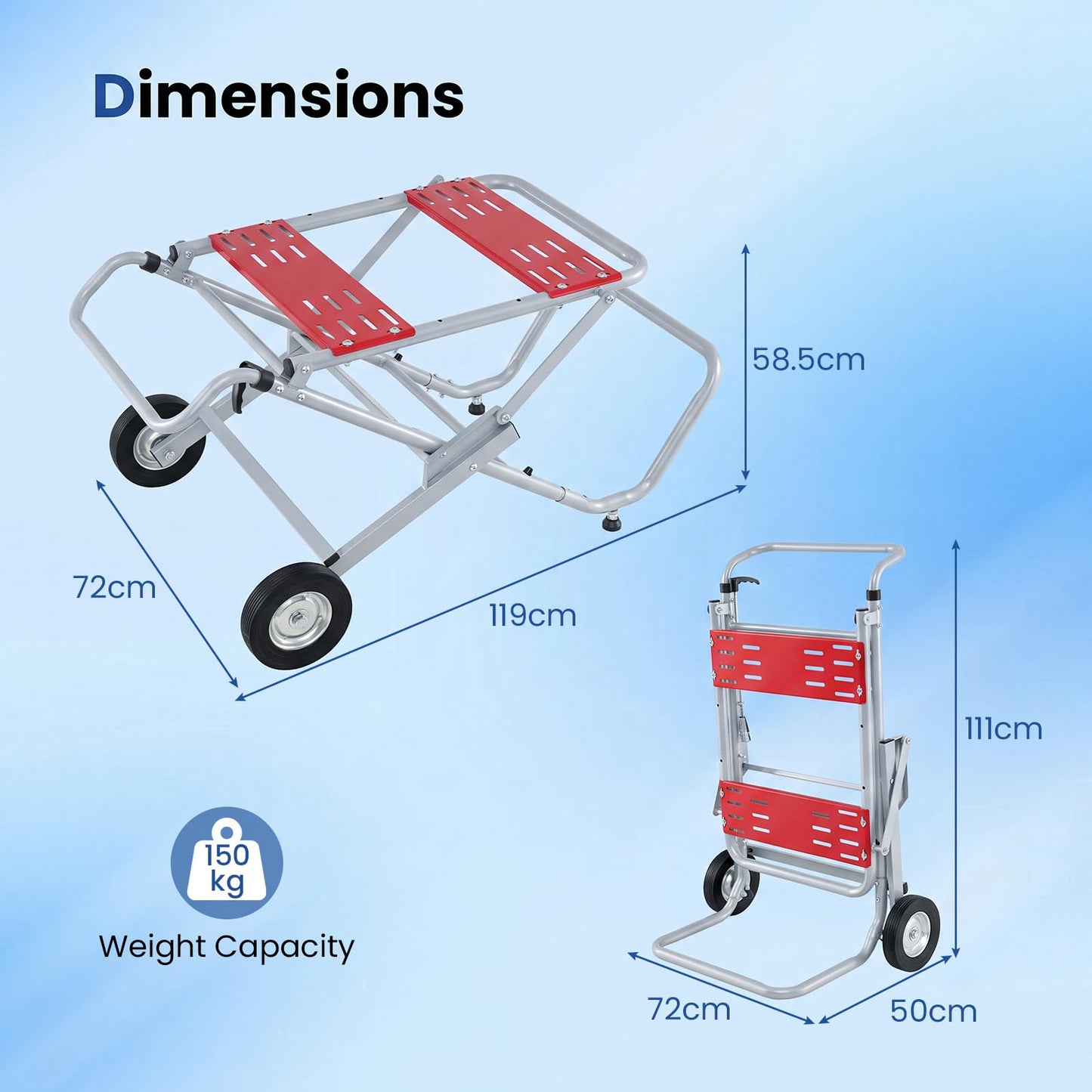 Rolling Foldable Heavy Duty Metal Base with 20cm Rubber Wheels